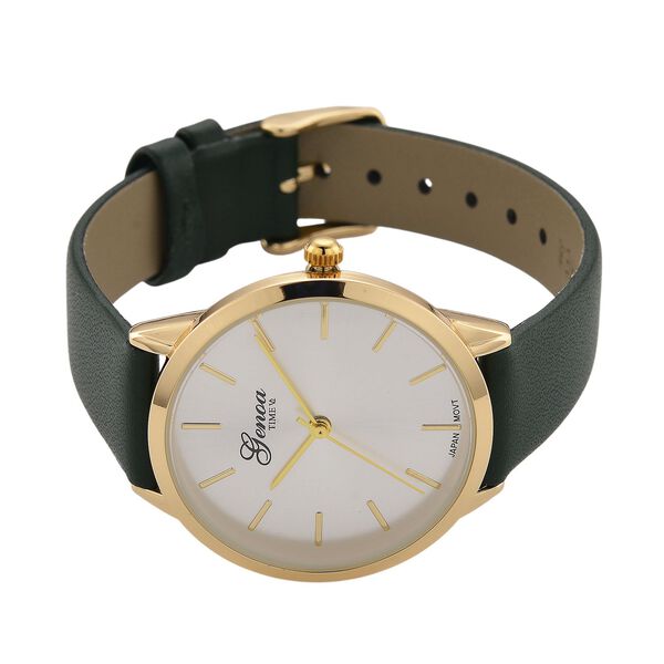 GENOA TIME V2 - Quarzuhr mit japanischem PC21S Werk, weißem Zifferblatt und grünem Lederarmband, goldfarbenem Gehäuse, 3 ATM wasserdicht image number 4
