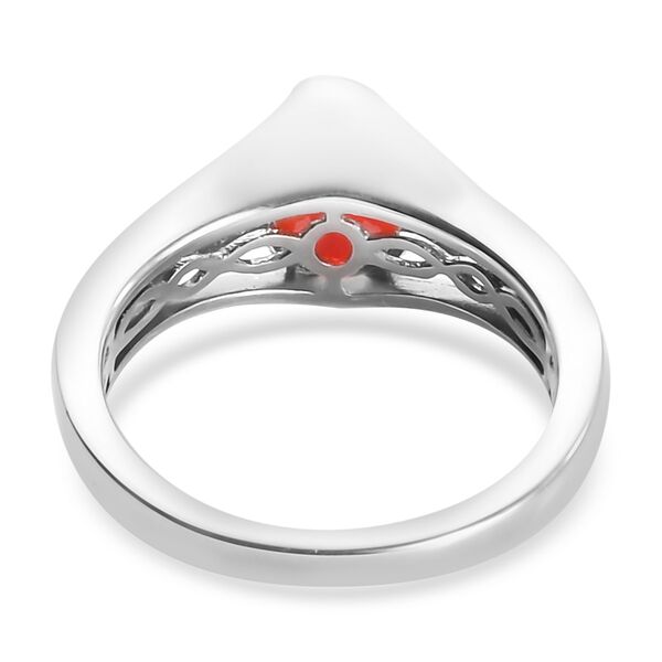 Mexikanischer Kirschfeuer-Opal und Zirkon Solit&auml;r Ring 925 Silber Platin-&Uuml;berzug image number 5