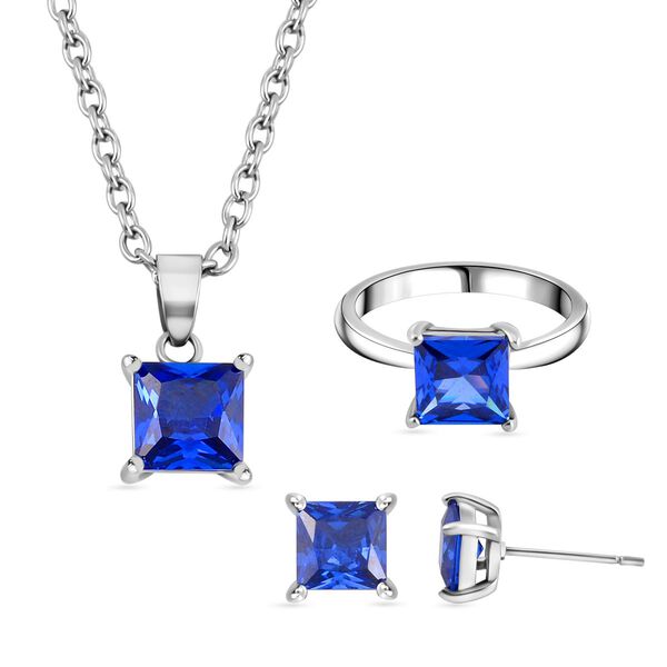Blauer Kristall Schmuckset Reiner Edelstahl