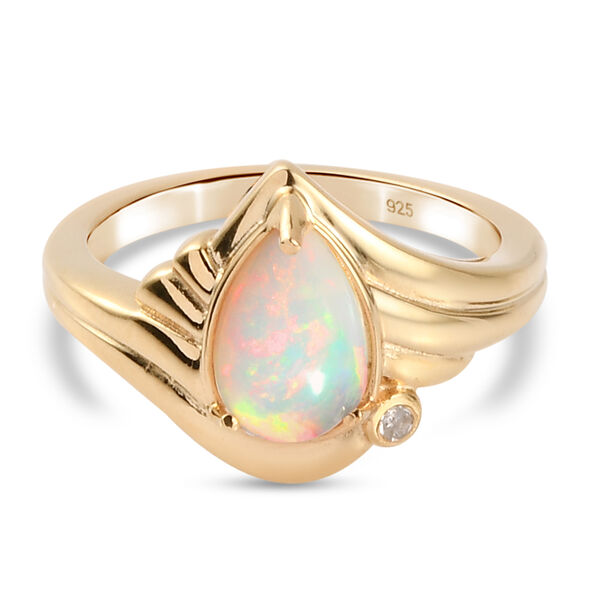 Nat&uuml;rlicher &Auml;thiopischer Opal und Diamant Ring 925 Silber vergoldet  ca. 0,90 ct