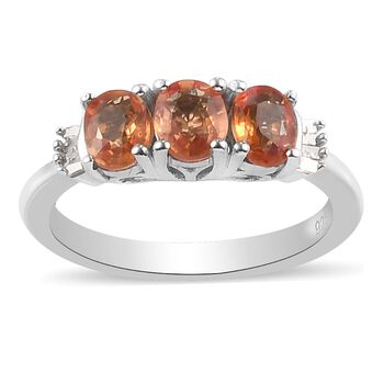 Orange Saphir und Diamant 3 Stein Ring 925 Silber platiniert (Gr&ouml;&szlig;e 17.00) ca. 1,16 ct