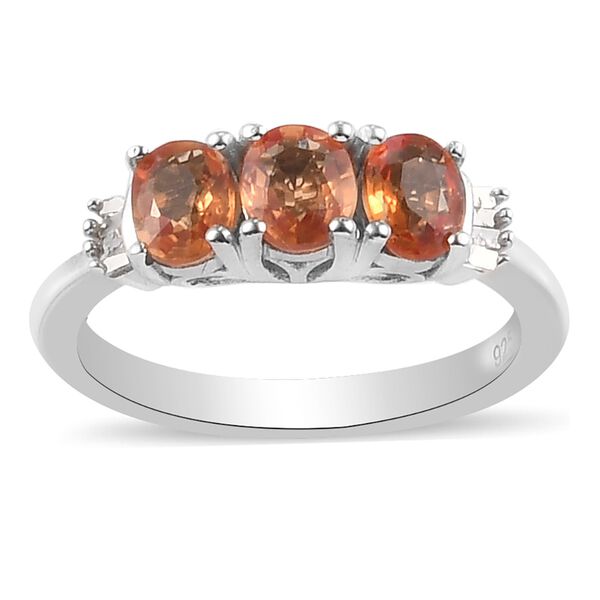 Orange Saphir und Diamant 3 Stein Ring 925 Silber Platin-&Uuml;berzug