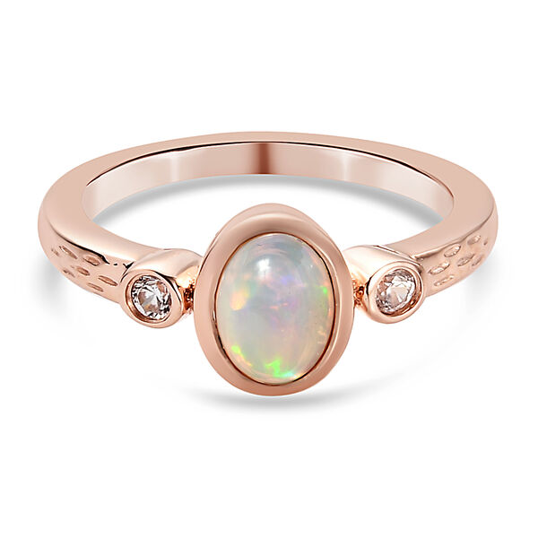Nat&uuml;rlicher &Auml;thiopischer Opal und Zirkon Ring 925 Silber ros&eacute;vergoldet  ca. 0,64 ct