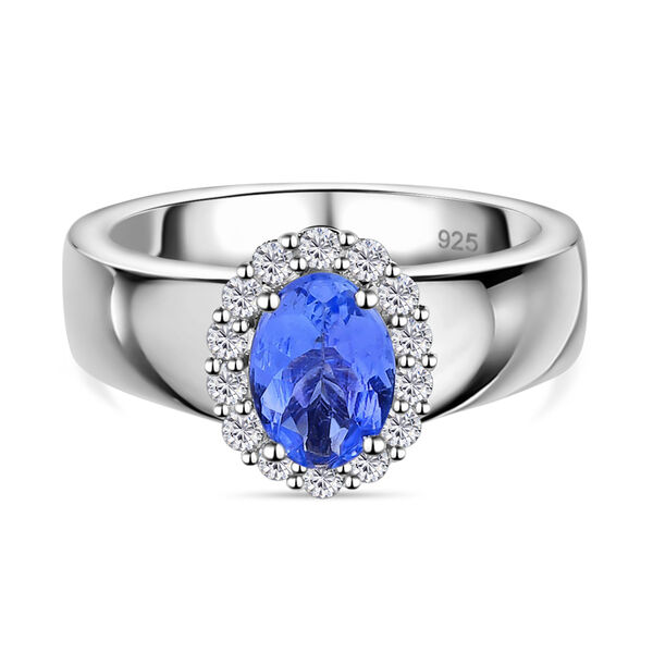 Tansanit und Zirkon-Halo-Ring - 1 ct.
