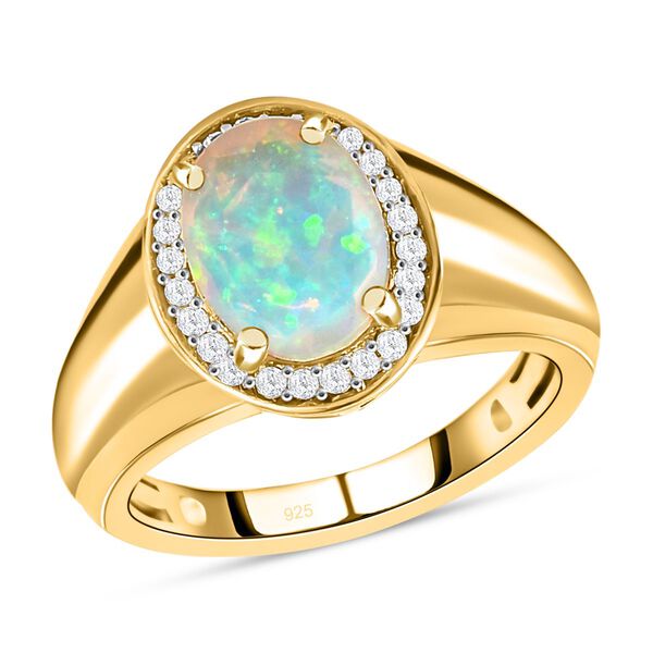 Nat&uuml;rlicher, &auml;thiopischer Welo Opal und wei&szlig;er Zirkon-Ring, 925 Silber vergoldet (Gr&ouml;&szlig;e 20.00) ca. 1.24 ct image number 4