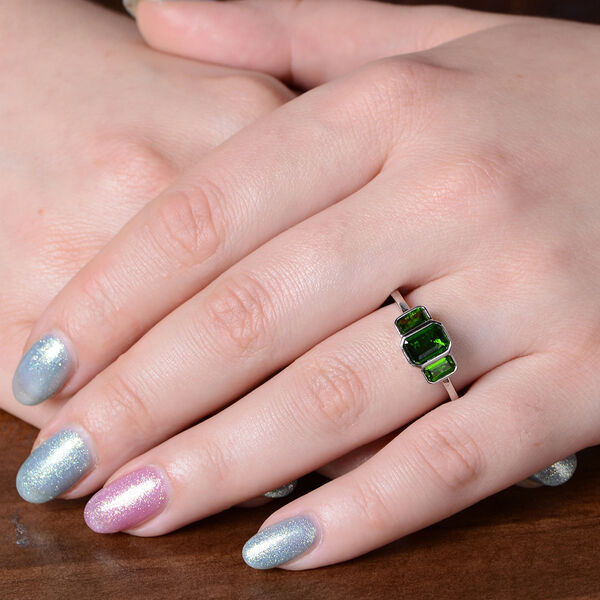 Nat&uuml;rlicher Chromdiopsid 3 Stein Ring 925 Silber rhodiniert  ca. 1,53 ct image number 3