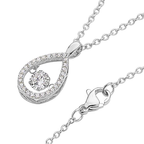 Wei&szlig;er Zirkonia-Anh&auml;nger mit Edelstahl-Kette, 925 Silber rhodiniert ca. 1.05 ct image number 4