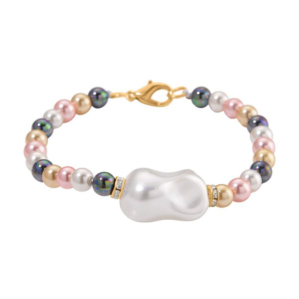 3er Set Mehrfarbige-Muschelkernperlen-Schmuckstücke, bestehend aus Armband (ca. 19 cm) und zwei Halsketten (ca. 40 cm und 50 cm), gelb vergoldet image number 7