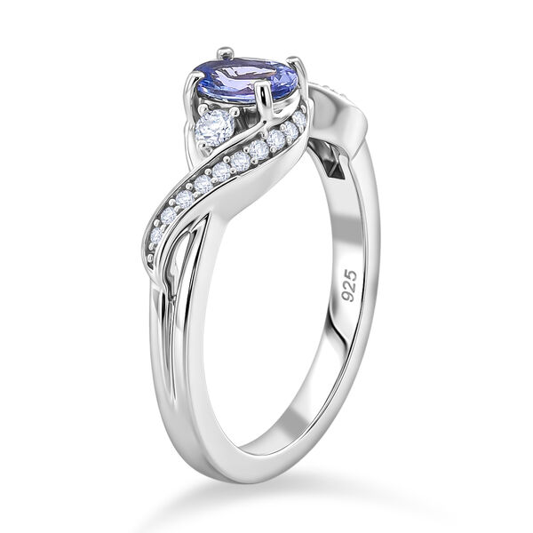 Tansanit und wei&szlig;er Zirkon-Ring, 925 Silber platiniert  ca. 0,67 ct image number 5