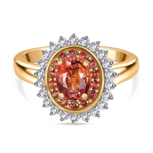AAA Padparadscha Saphir und Diamant Ring in 585 Gold - 1,60 ct.