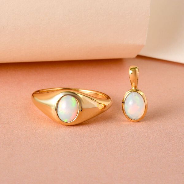 2er-Set- nat&uuml;rlicher, &auml;thiopischer Welo Opal-Ring und Anh&auml;nger - 1,15 ct. image number 2