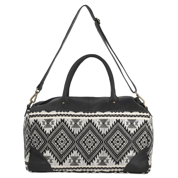 Stillvolle Weekender-Tasche aus 100% echtem Leder mit handgewebtem Dekor, schwarz image number 7
