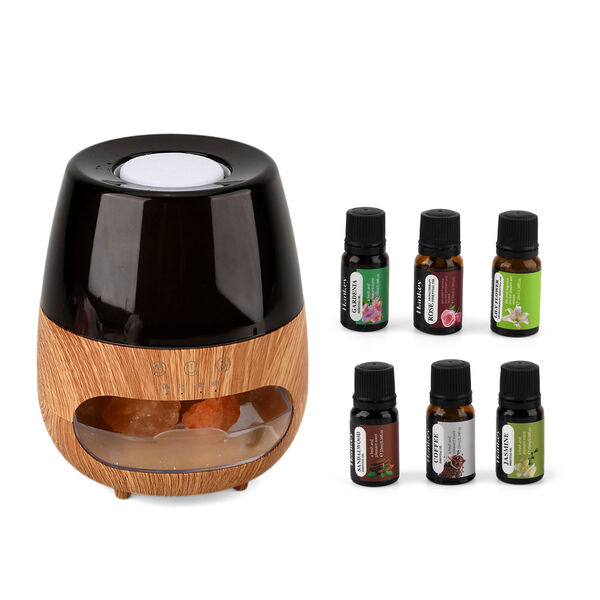 Aroma-Luftbefeuchter mit Holzoptik, Steindekor, LED Licht, Fernbedienung, 240 ml, inkl. 6 Duft&ouml;le, Grau/Transparent image number 6