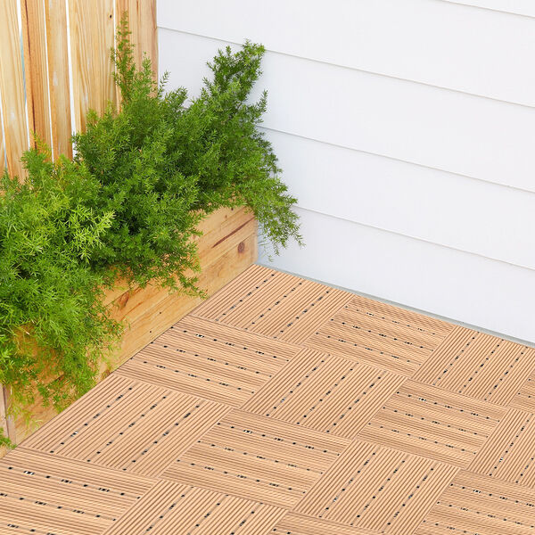 11er-Set - Terrassenfliesen aus WPC mit Falzung, Hellbraun image number 2