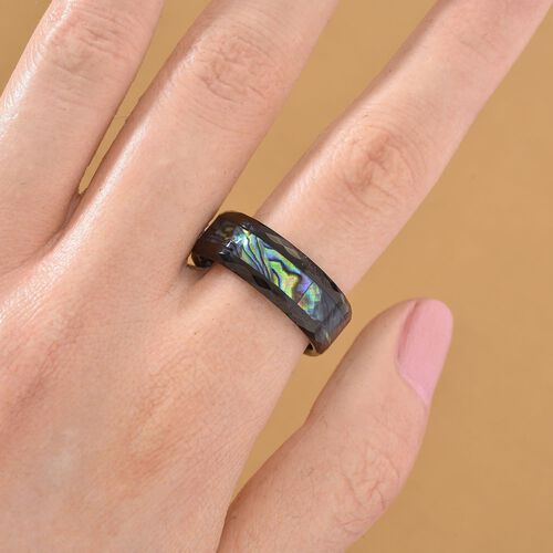 Abalone Muschel Ring Reines Wolframcarbid IP-Schwarz-Plattierung (Größe 16.25) ca. 0,01 ct image number 1
