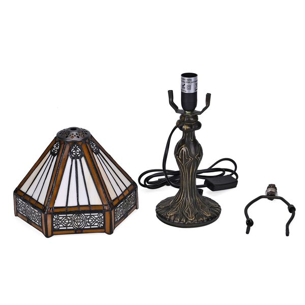 Handgefertige Tiffany-Stil Tischlampe, Buntglas, Antik-Design, Braun image number 6
