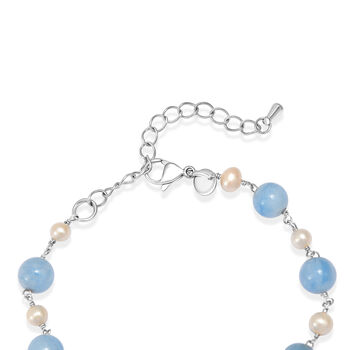 EVER TRUE Milchiger Aquamarin, S&uuml;&szlig;wasser Perle Armband ca. 19 cm 316L Edelstahl Platiniert