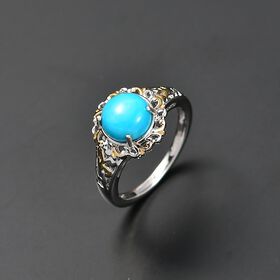 D'Joy AA Sleeping Beauty Türkis Ring 925 Silber Rhodiniert und 750 Gelbgold Vermeil (Größe 17.00) ca. 1.87 ct