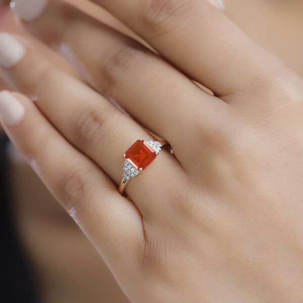 AAA Mexikanischer purpurroter Feueropal und Diamant Ring in 585 Gold - 1,46 ct. image number 3