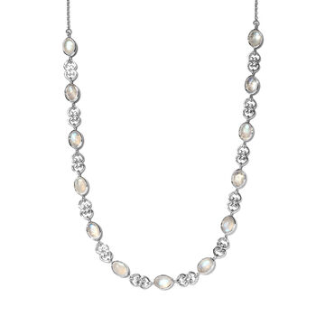 Regenbogen Mondstein-Halskette, ca. 45 cm, 925 Silber platiniert, ca. 12,48 ct