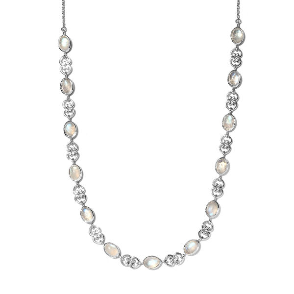 Regenbogen Mondstein-Halskette, ca. 45 cm, 925 Silber platiniert, ca. 12,48 ct
