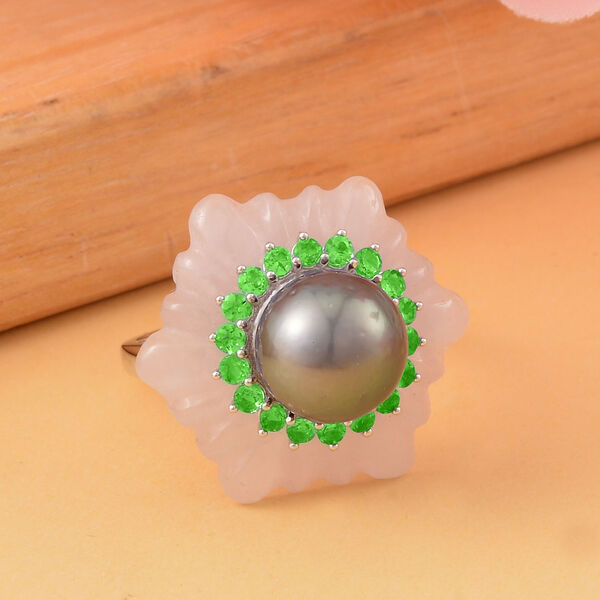 Weiße Jade, Tahiti Perle Ring, 925 Silber rhodiniert, (Größe 21.00) image number 1