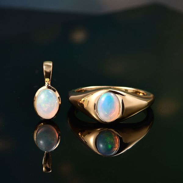 AA natürliches, äthiopisches Welo Opal-Schmuckset, 925 Silber vergoldet - 1,89 ct. image number 2