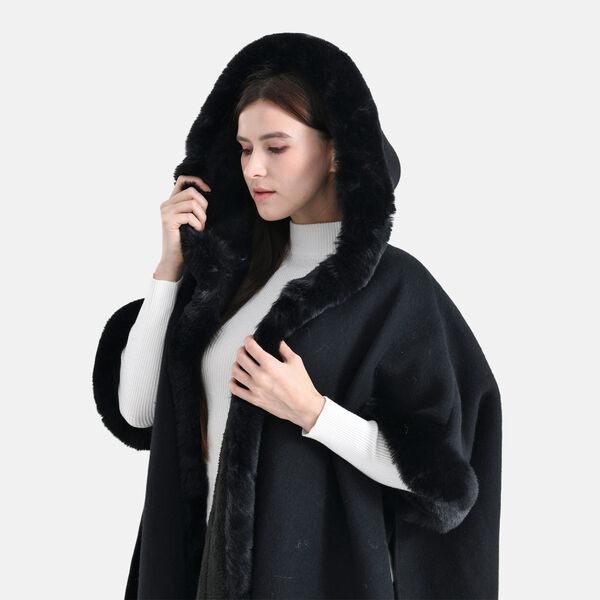 LA MAREY - Poncho aus Webpelz mit Fransen und Fleecefutter, Einheitsgröße, Schwarz image number 6