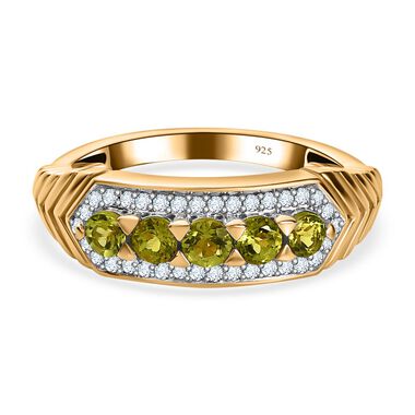 Natürlicher AA Calabar-Turmalin, Weißer Zirkon Ring, 925 Silber Gelbgold Vermeil (Größe 17.00) ca. 0.89 ct