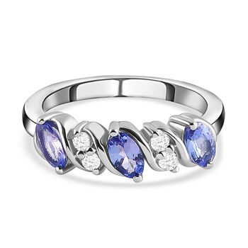 AA Tansanit und wei&szlig;er Zirkon-Ring, 925 Silber platiniert (Gr&ouml;&szlig;e 16.00) ca. 0.85 ct