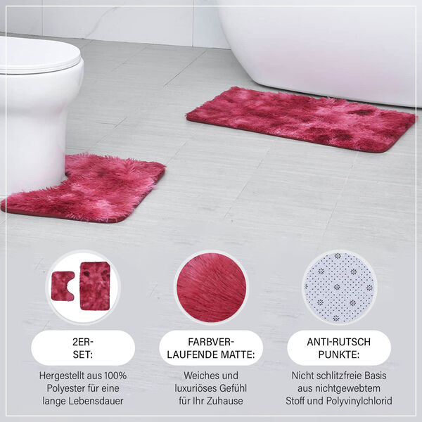 2er Set - Verlauf-Pl&uuml;sch-Matten mit Anti-Rutsch-R&uuml;ckseite, Rot image number 1