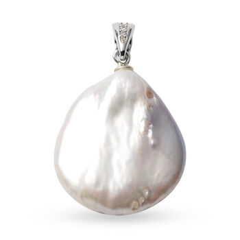 Wei&szlig;e Keshi Perle und Wei&szlig;er Zirkonia Anh&auml;nger 925 Silber rhodiniert ca. 0,07 ct