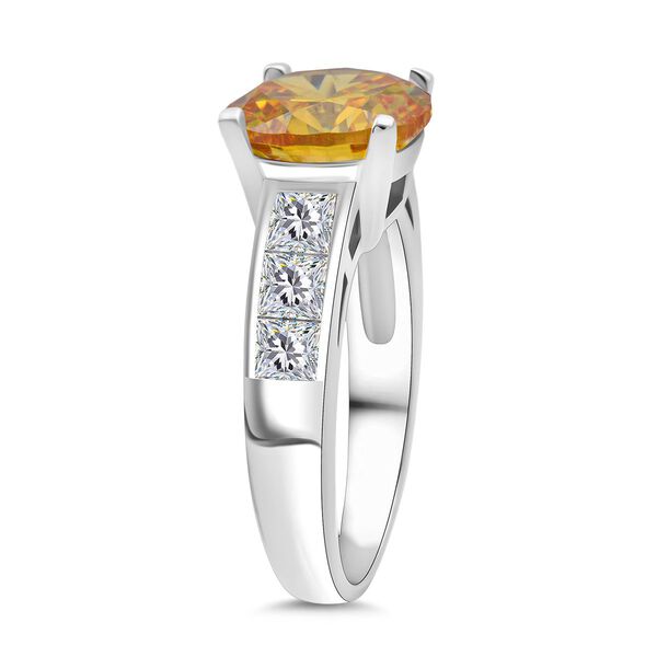 Lustro Stella Gelber Saphir-Farbener Zirkonia, Weißer Zirkonia Ring 925 Silber rhodiniert (Größe 20.00) image number 4