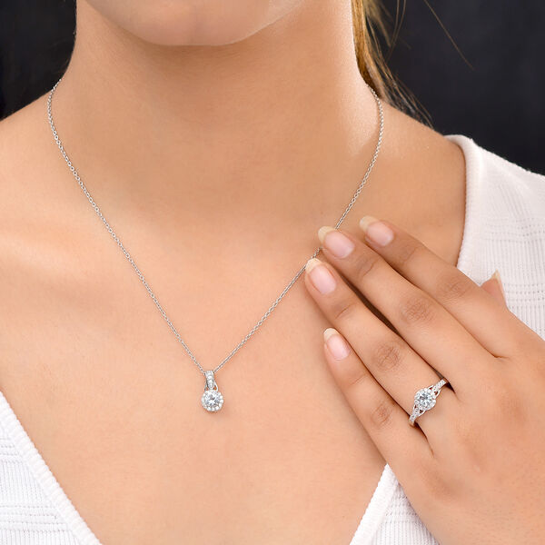 2er-Set, Espirito Santo Aquamarin und Zirkon-Ring mit Anh&auml;nger, 925 Silber platiniert ca. 1,37 ct image number 3