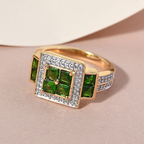 Natürlicher Chromdiopsid und Zirkon-Ring, 925 Silber Gelbgold Vermeil  ca. 1,74 ct image number 2