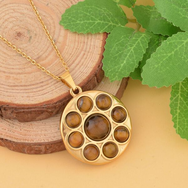 Gelbes Tigerauge Halskette ca. 50 cm Reiner Edelstahl IP-Gelbbeschichtung ca. 5.00 ct image number 1