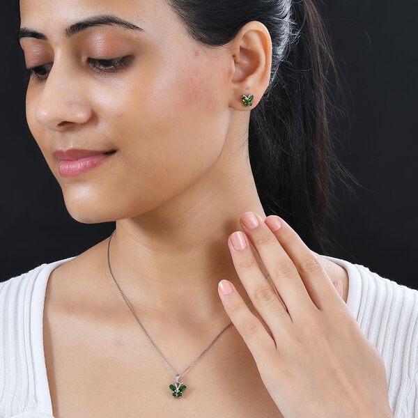 Nat&uuml;rlicher Chromdiopsid Schmuckset 925 Silber rhodiniert ca. 1,68 ct. image number 3