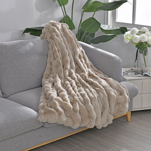 Decke aus Kunstfell, beige image number 0
