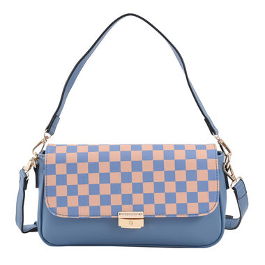 Designertasche mit Karo-Muster, Kunstleder mit abnehmbarem Riemen, Größe 27,5x8x15 cm, Blau