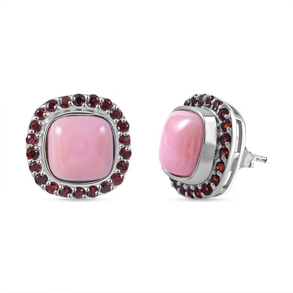 AAA Rosa Königsmuschel Perle und rote Granat Ohrringe image number 0