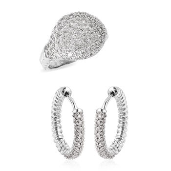 2er-Set k&uuml;nstlicher Diamant-Ring und Creolen in silberfarben ca. 0,40 ct