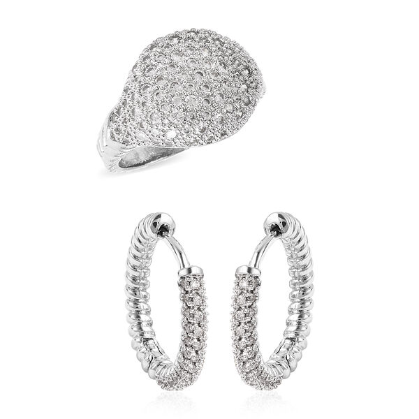 2er-Set k&uuml;nstlicher Diamant-Ring und Creolen in silberfarben ca. 0,40 ct