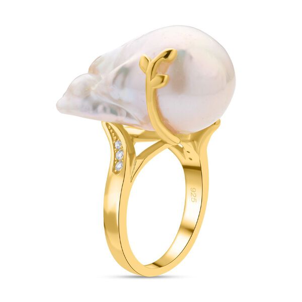 Baroque Perle und wei&szlig;er Zirkon-Ring - 0,12 ct. image number 5