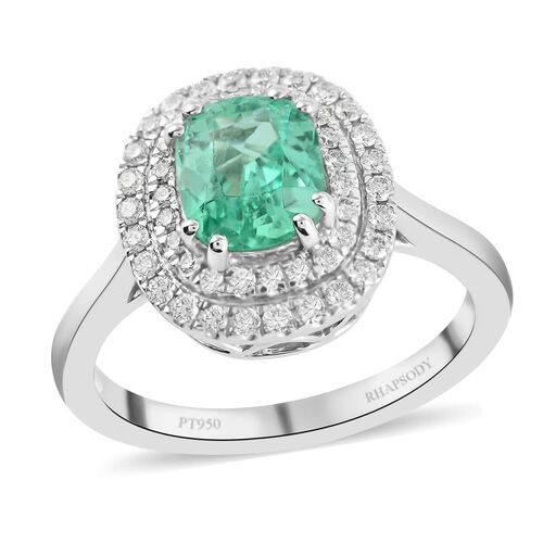 Rhapsody AAAA Kolumbianischer Smaragd, Weißer Diamant Ring 950 Platin (Größe 18.00) ca. 1.40 ct image number 0