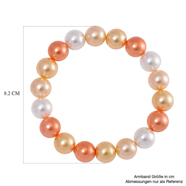 Flexibles, goldenes, wei&szlig;es und orangenes Muschelkernperlen-Armband image number 5