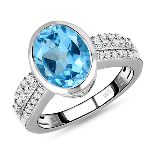Schweizer Blautopas und wei&szlig;er Zirkon-Ring, 925 Silber platiniert  ca. 3,92 ct image number 4