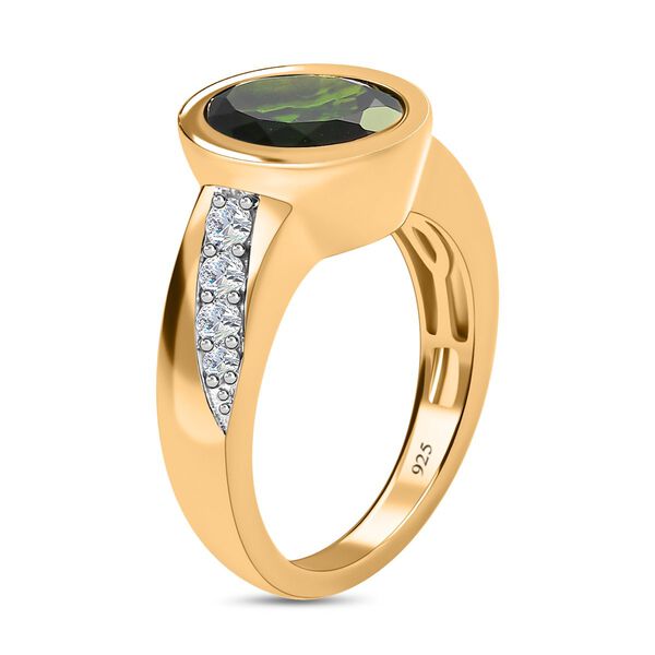 Nat&uuml;rlicher Chromdiopsid, wei&szlig;er Zirkon Ring, 925 Silber Gelbgold Vermeil, (Gr&ouml;&szlig;e 17.00) ca. 3.92 ct image number 4