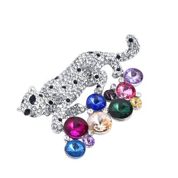 Mehrfarbige Kristall-Brosche, Leopard