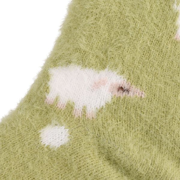 Kuschelige Sherpa Socken, Schafmuster, Grün image number 2