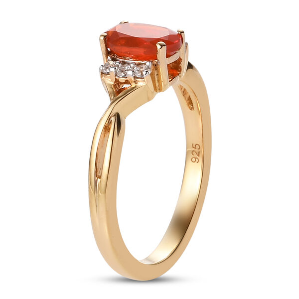 Mexikanischer Kirschfeuer-Opal und Zirkon Ring 925 Silber vergoldet  ca. 0,66 ct image number 5